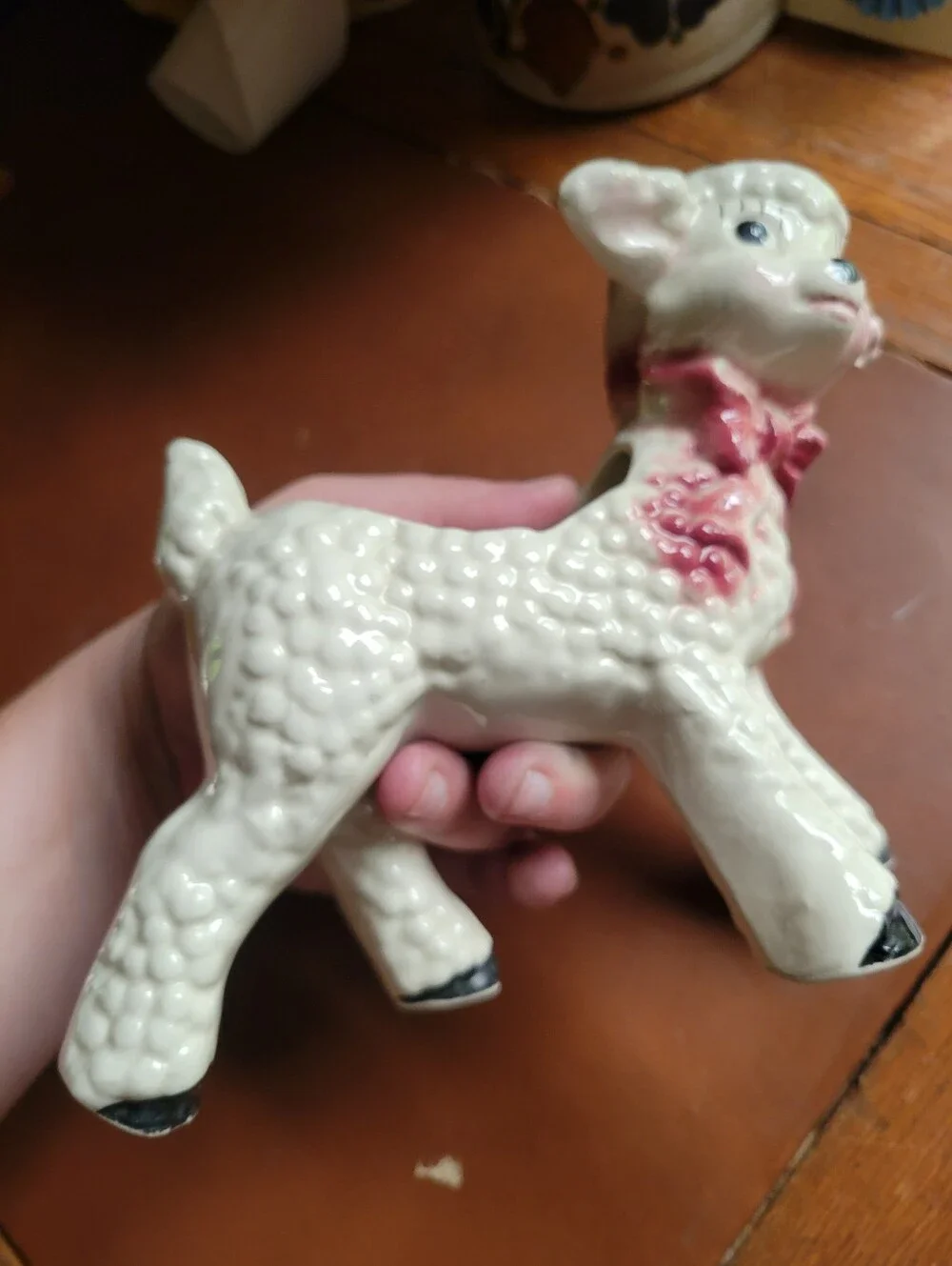 Vintage Kitsch 1950's White Lamb Planter with Pink Bow 🎀